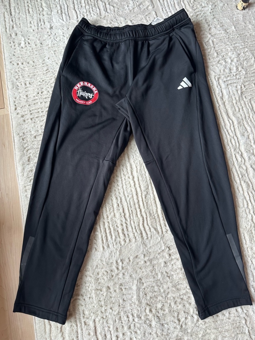 Adidas Men’s Black Athletic Track Pants w/ UNL Huskers Hockey Club Patch